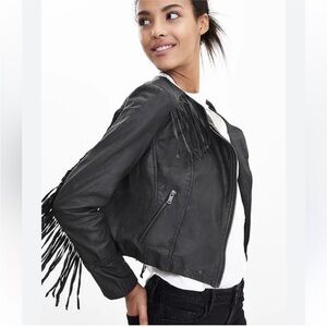 Banana Republic Black Leather Fringe Jacket